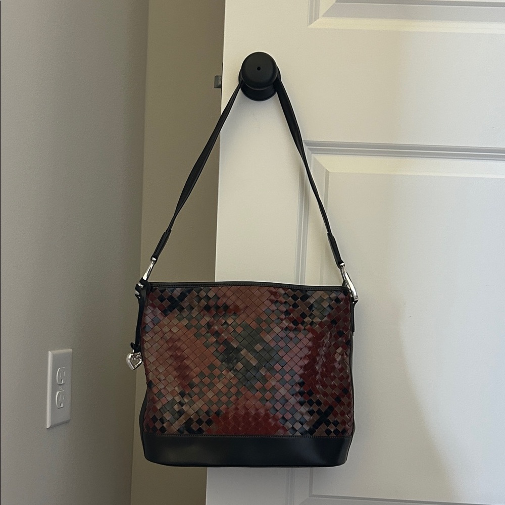 Brighton Black and Brown Checkered Shoulder Leather Bag